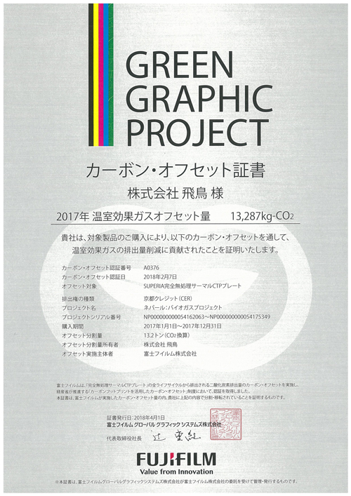 Green Graphic Project証明書 カーボンオフセット証書